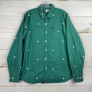 LRG Lifted Research Group Mens Shirt Sz M Green Tree Logo Motif Long Sleeve